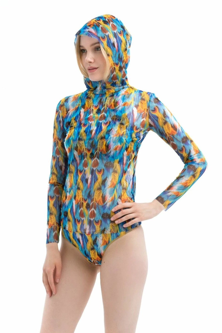 Women Smart Swimwear | Feathers Smart T-Shirt With Hood